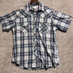 Wrangler Men’s Blue Plaid Pearl Snap Button Up Shirt Size M-L *flaws